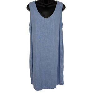 Orvis Womens Blue V-Neck Sleeveless Dress Medium M Linen Shift NWT New